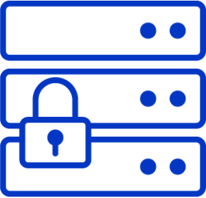 Icon of a data server secured by a lock